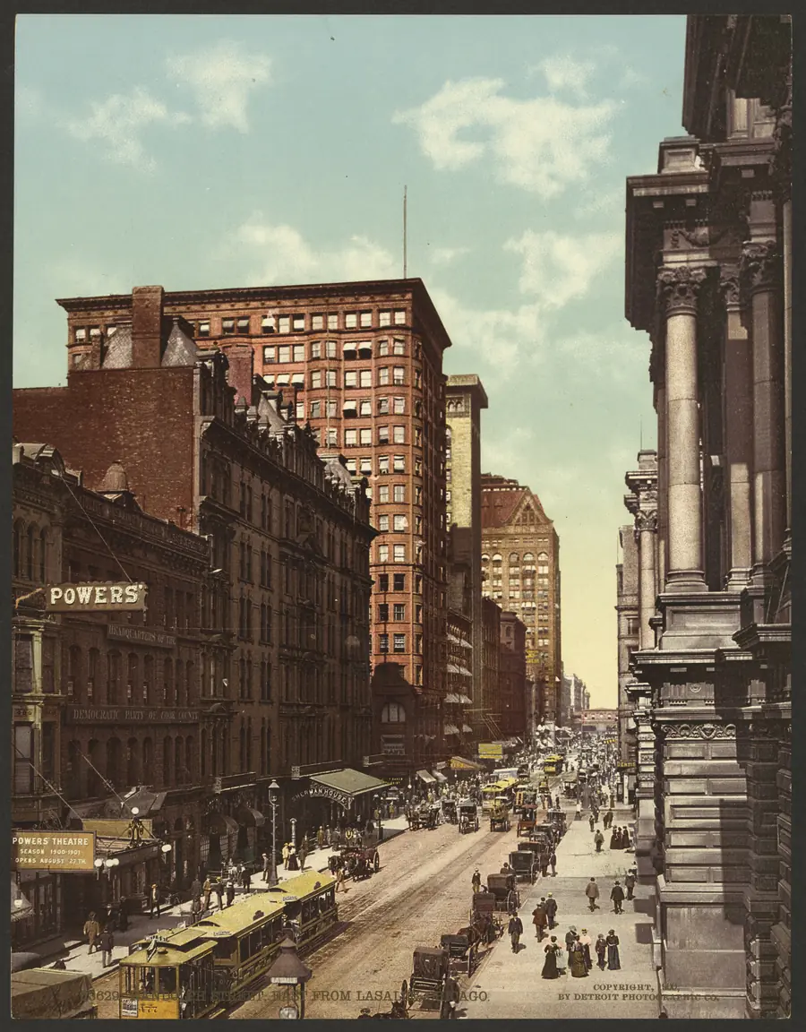 Randolph Street looking east from LaSalle Street, around 1900