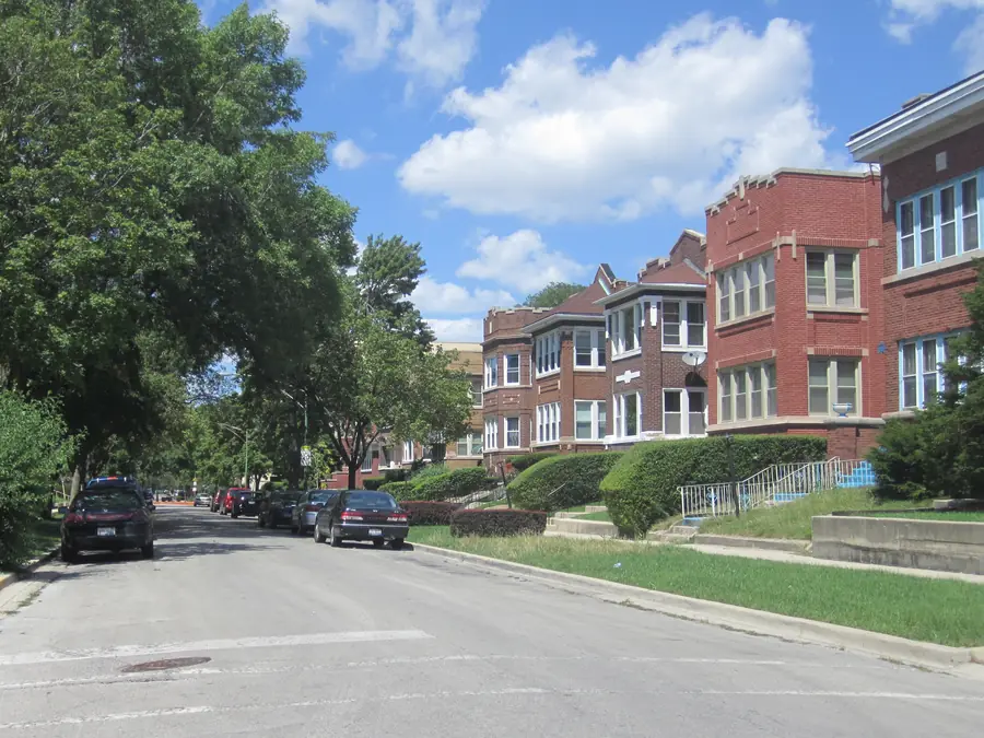 A row of brick two-flats in Auburn Gresham, Chicago