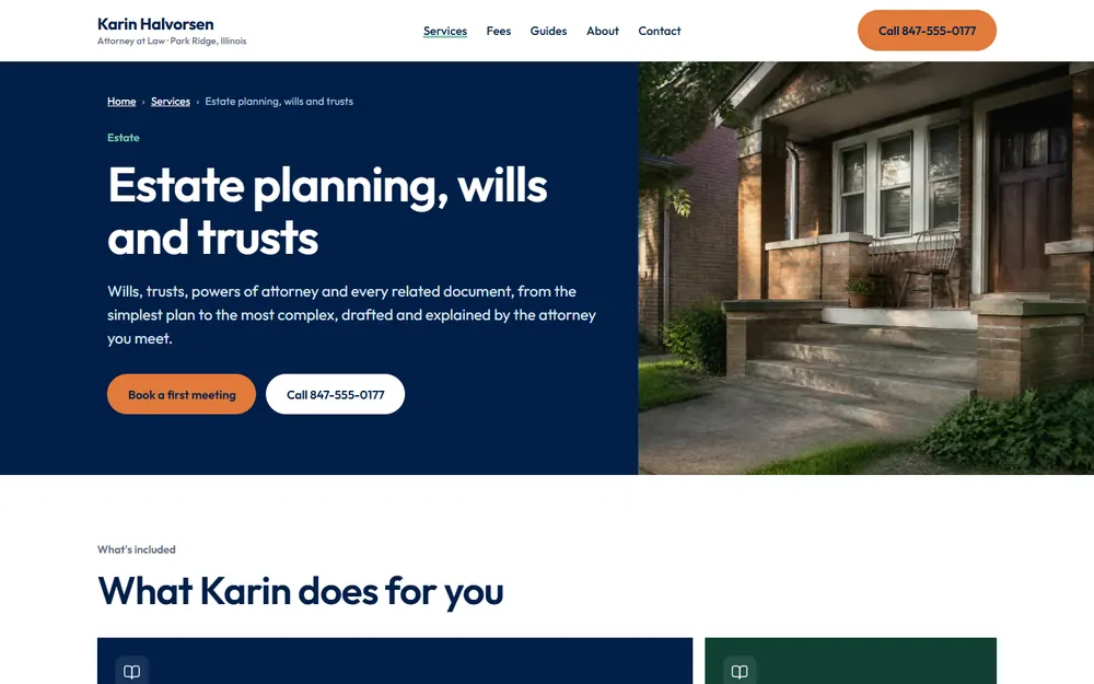 Halvorsen Law: Estate planning page on a desktop