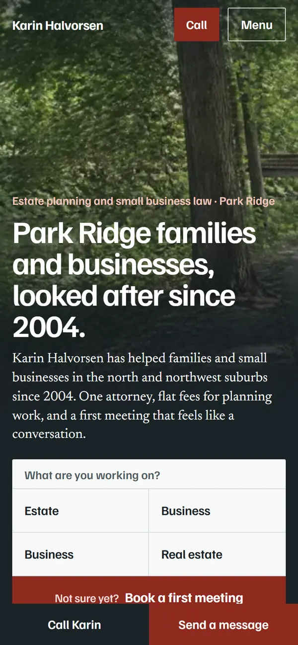 Halvorsen Law: Home page on a phone
