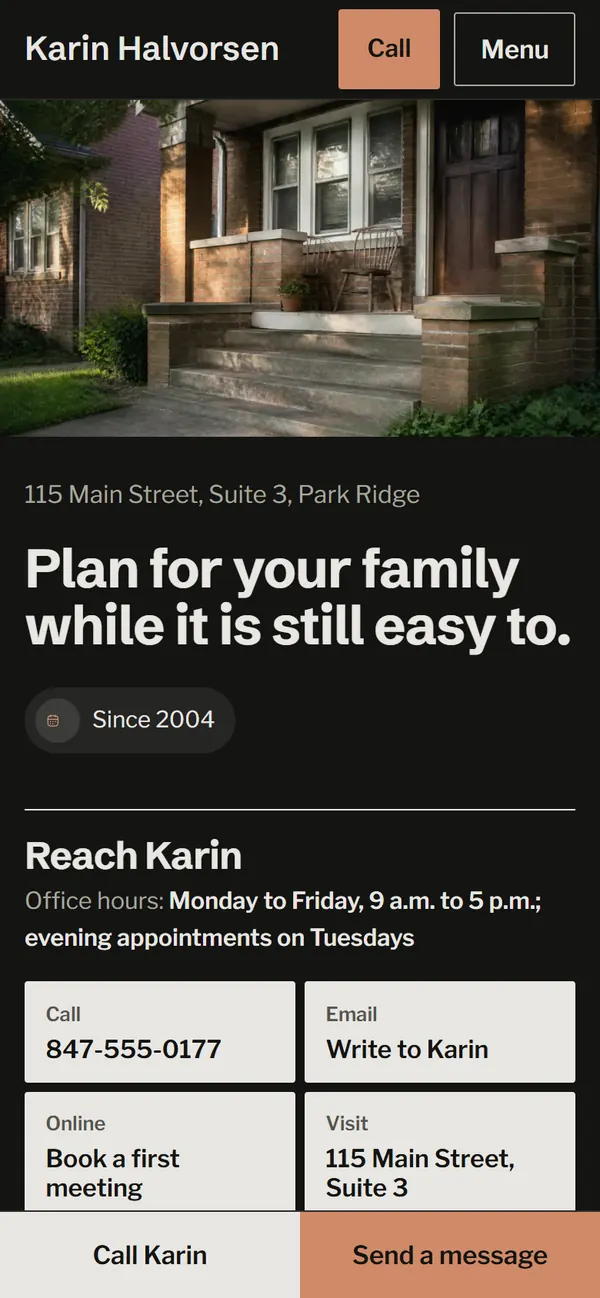 Halvorsen Law: Home page on a phone