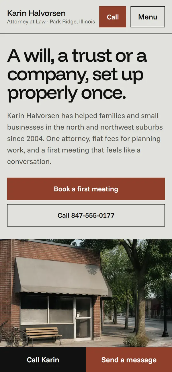 Halvorsen Law: Home page on a phone