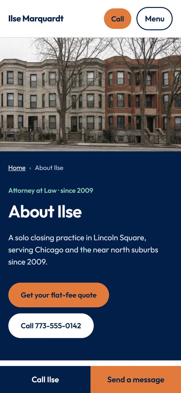 Ilse Marquardt, Attorney at Law: About page on a phone