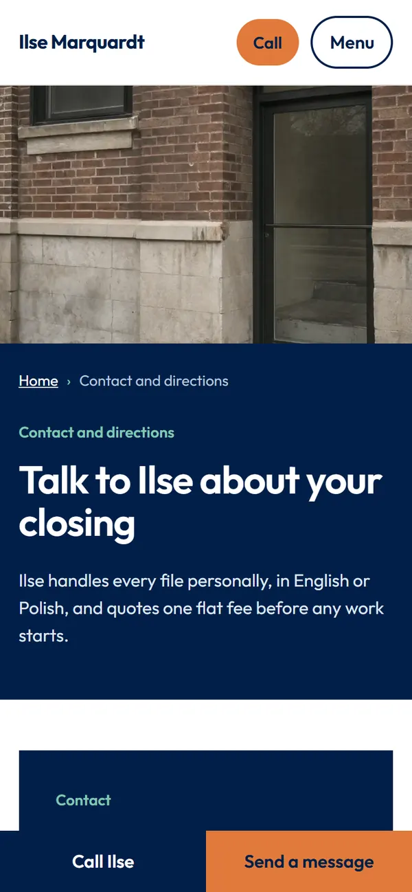Ilse Marquardt, Attorney at Law: Contact and directions page on a phone