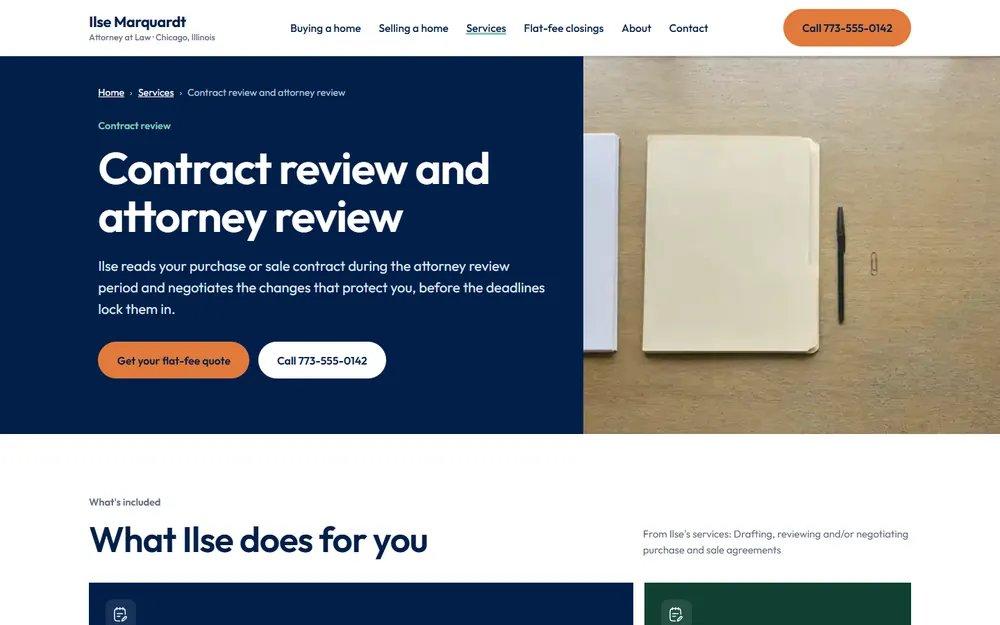 Ilse Marquardt, Attorney at Law: Contract review page on a desktop