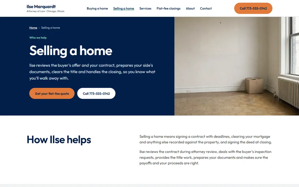 Ilse Marquardt, Attorney at Law: Selling a home page on a desktop