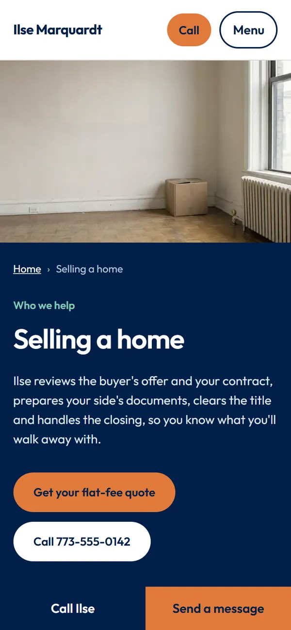 Ilse Marquardt, Attorney at Law: Selling a home page on a phone