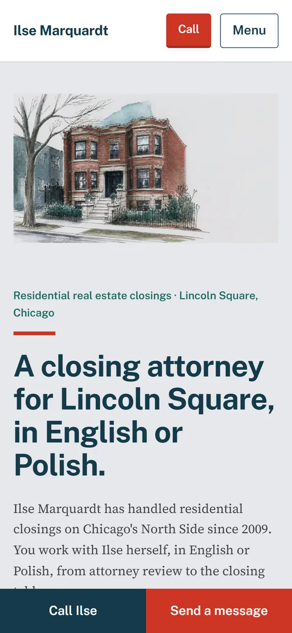 Ilse Marquardt, Attorney at Law: Home page on a phone