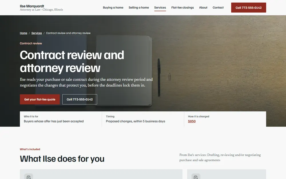 Ilse Marquardt, Attorney at Law: Contract review page on a desktop