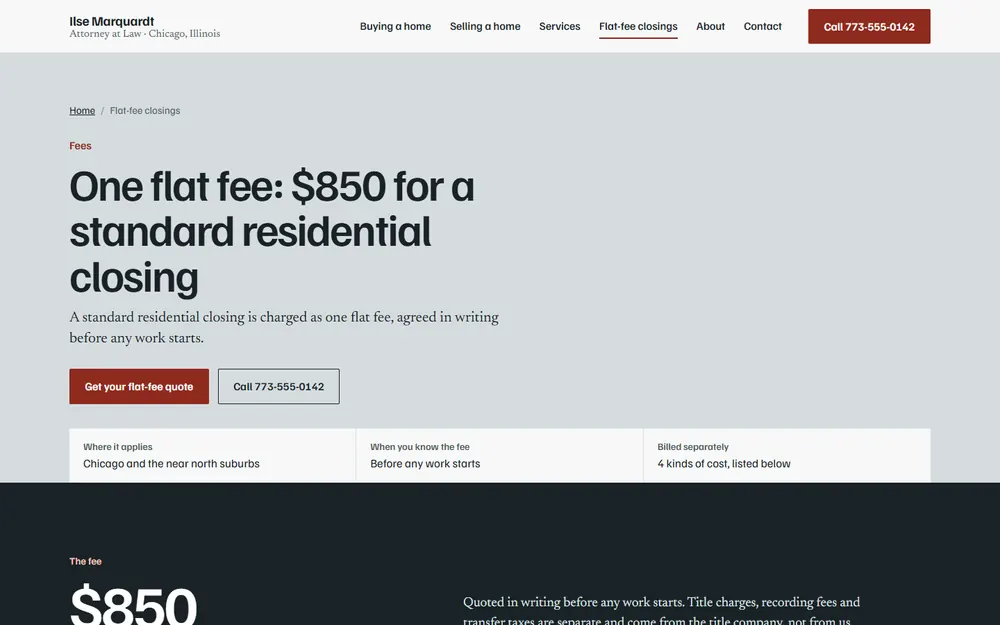 Ilse Marquardt, Attorney at Law: Fees page on a desktop