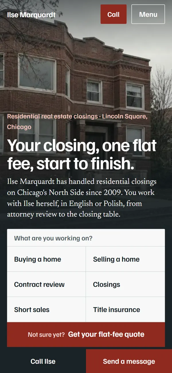 Ilse Marquardt, Attorney at Law: Home page on a phone