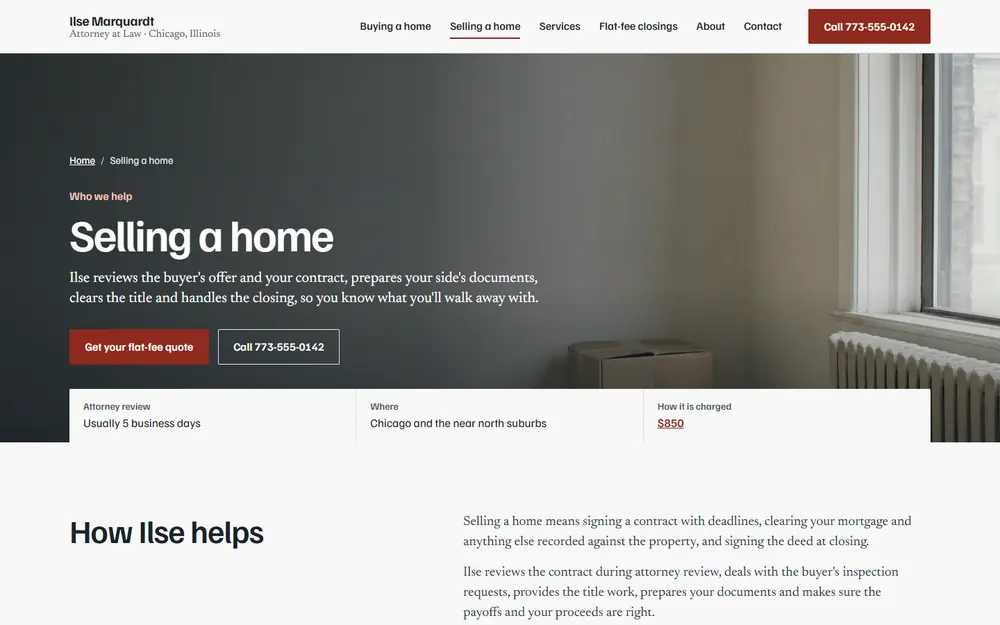 Ilse Marquardt, Attorney at Law: Selling a home page on a desktop