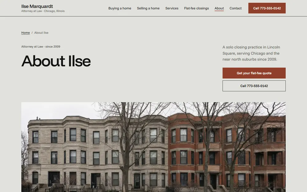 Ilse Marquardt, Attorney at Law: About page on a desktop
