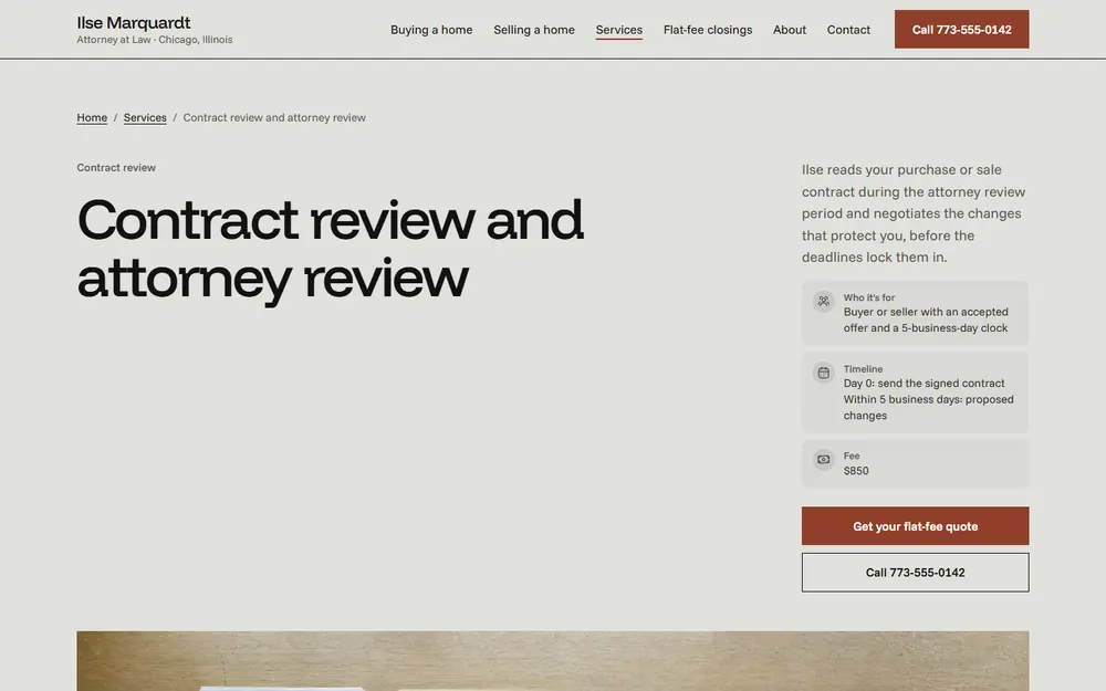 Ilse Marquardt, Attorney at Law: Contract review page on a desktop