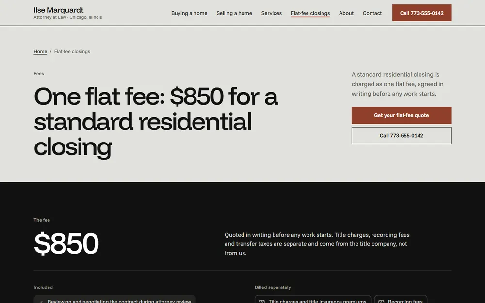 Ilse Marquardt, Attorney at Law: Fees page on a desktop