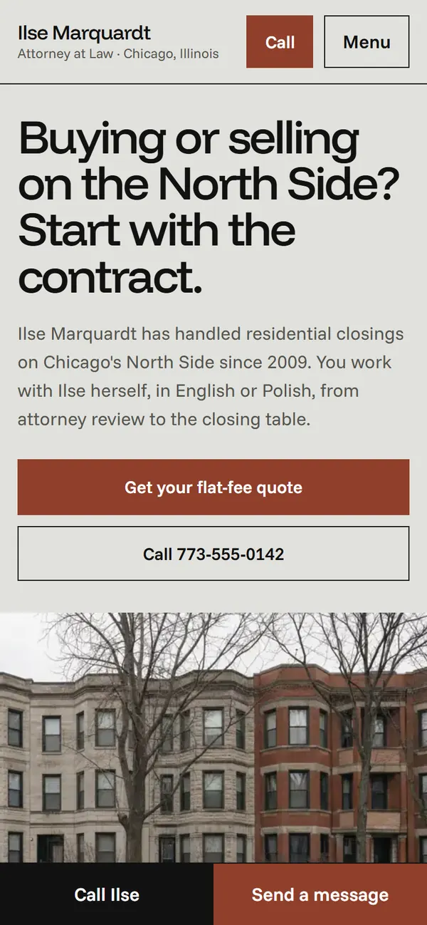Ilse Marquardt, Attorney at Law: Home page on a phone